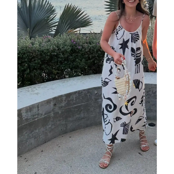 Untitled in Motion Linen Maxi Sundress MEDIUM Babydoll Vacation Dress Beach $354 - Picture 6 of 10